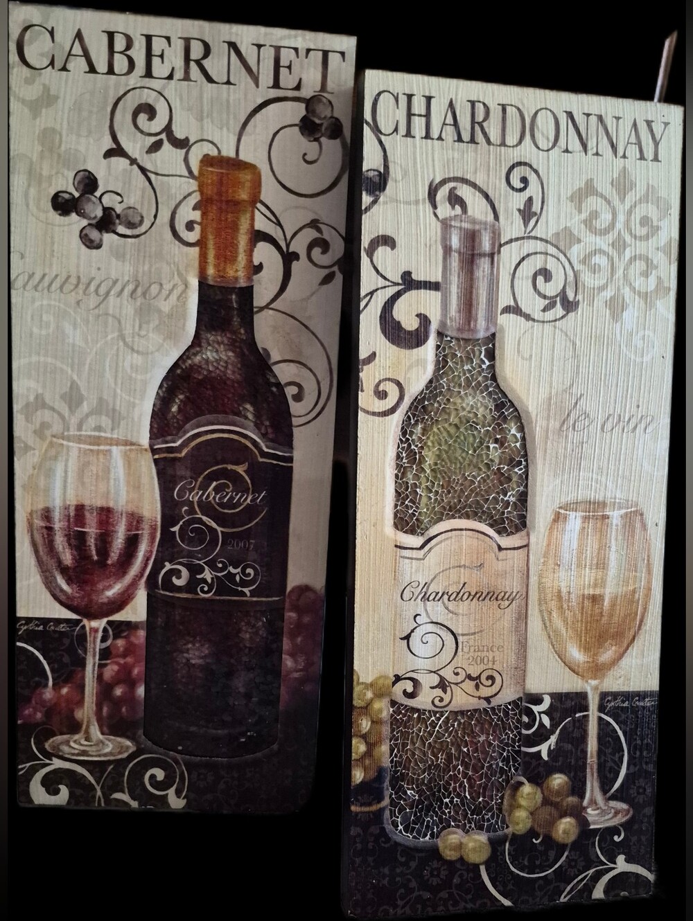 Cabernet Wine Bottles Wall Art Prints in Burgundy and Gold